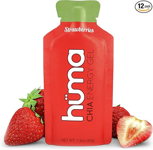 Huma Chia Energy Gel, Strawberries, 12 Gels - Premier Sports Nutrition for Endurance Exercise