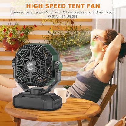 Camping Fan Rechargeble - Portable Battery Powered Fan 20000mAh with LED Lantern Light, Oscillating Tent Fan with Remote, USB Output, Dual Motor, Camping Fans for Tents, Travel, Home (Forest Green)