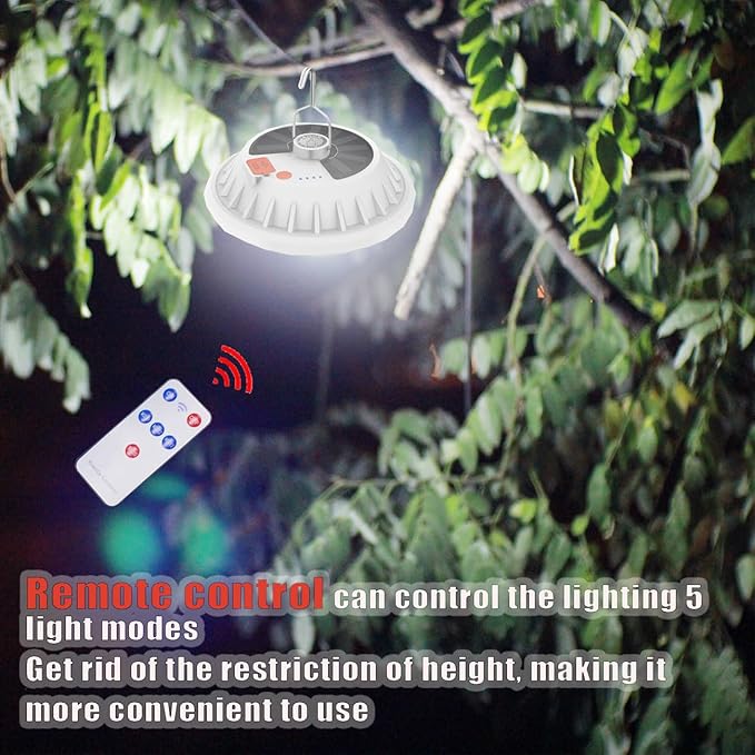 LED Camping LED Tent Solar Lantern Lights 6000LM 5 Mode USB Rechargeable Remote Control Portable Light Tent Hanging Flashlight Outdoor Fishing Emergency Courtyard Garden 1pack
