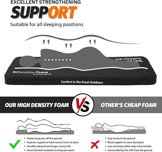 CYMULA Self Inflating Double Sleeping Pad, 4in Ultra-Thick Foam Camping Mattress 2 Person with Air Pump Sack,Camping Beds for Adults Inflatable Sleeping Mat Camping Essentials for Travel, Tent, Black