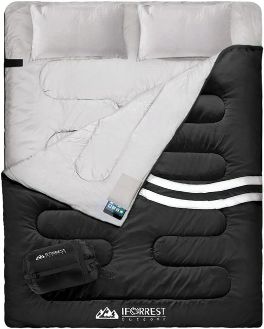 IFORREST Double Sleeping Bag for Adults - 2 Person Cold Weather(3-4 Seasons) Camping Bed, Extra-Wide & Warm - Queen Size XL