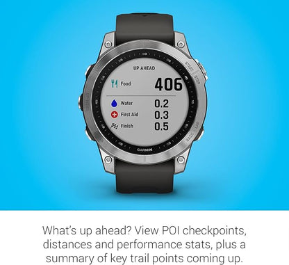 Garmin Fenix 7, Adventure smartwatch, Rugged Outdoor Watch with GPS, Touchscreen, Health and Wellness Features, Silver with Graphite Band - 010-02540-00