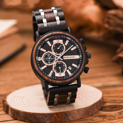 BOBO BIRD S18-1 Personalized Engraved Wood Watch Customized Wooden Watches for Husband Boyfriend Birthday Anniversary