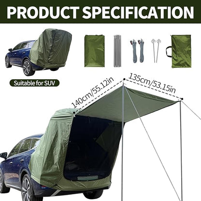 SUV Tents for Camping, 210D Heavy Duty Waterproof Tailgate Tent with Shade SUV Awning & Screen Net, Universal Car Tents for Full Size Camping SUV (Green)