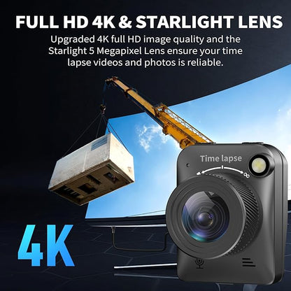 4K Time Lapse Camera Outdoor Construction Plant Weather Life, IP66 Waterproof, 6 Month Battery Life, Manual Focus, 32GB TF Card Included