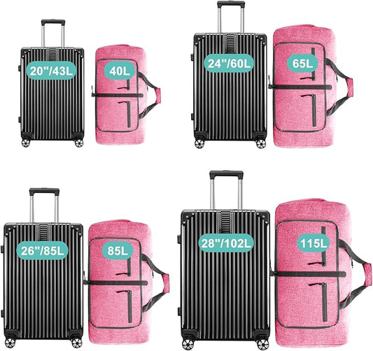 Dimayar 65L Travel Duffle Bag for Men Women - Foldable Duffel Bag with Shoes Compartment - Overnight Bags Waterproof & Tear Resistant(Pink)