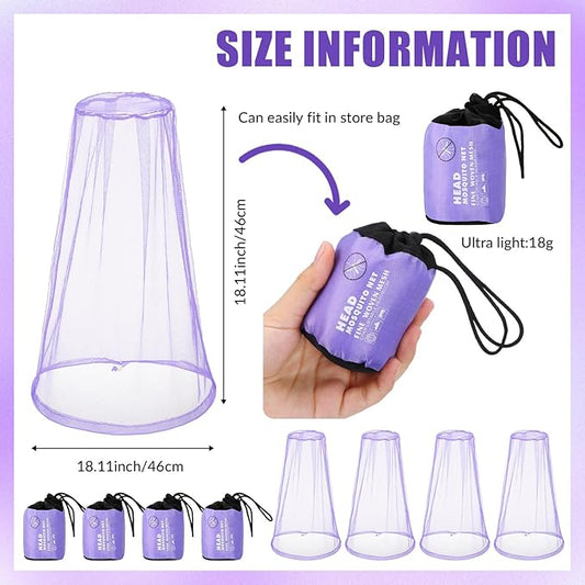 Hestya 4 Pack Mosquito Face Mesh Net Protecting Net for Outdoor Hiking Camping Climbing Mosquito Fly Insects Preventing (Purple)
