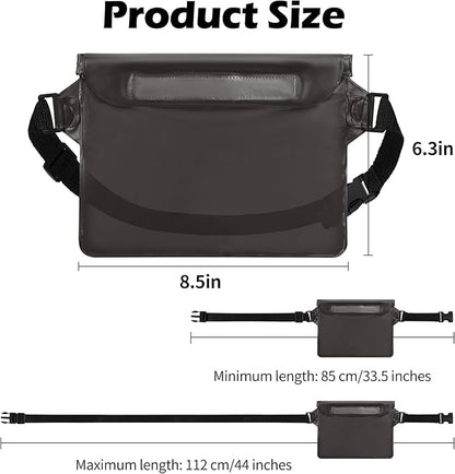 2-Pack Waterproof Pouch with Adjustable Waist Strap, Waterproof Dry Bag, Keeps Cell Phones and Valuables Safe and Dry, Perfect for Kayaking, Beach, Camping and Swimming (Black)
