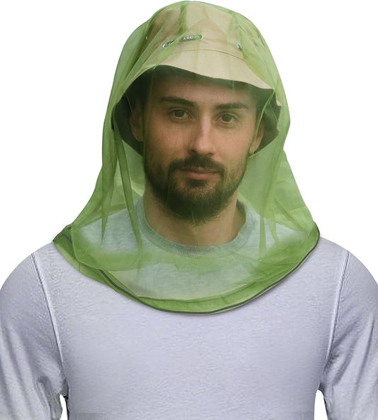 HENNCHEE Mosquito Head Net Mesh, Bug Net for Head, Extra Fine Holes Face Neck Protecting Net Outdoor Mosquito Proof with Carry Pouch