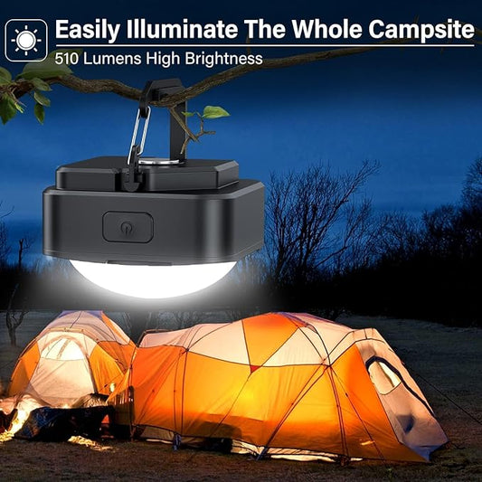 Rechargeable Camping Lights FLY2SKY 2Pcs Black Tent Lights Mini Flashlight Portable LED Camping Lantern Survival Gear Camping Accessories for Hiking Backpacking Fishing Hurricane Emergency Outage