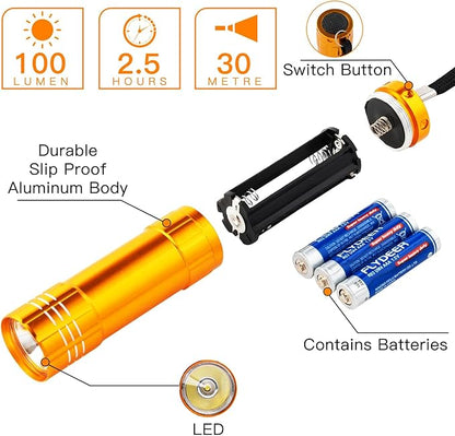KunHe 18 Pack Party Favors Mini Small Led Aluminum Flashlight Bulk Lanyard 3AAA Battery Included for Kids Cheap Halloween Flashlights for Camping Power Outage Emergency Night Reading