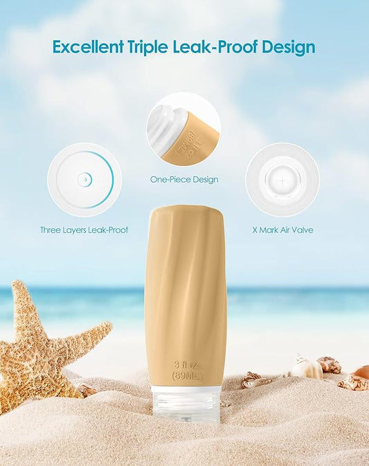 Morfone Travel Bottles for Toiletries, 3oz Tsa Approved Travel Size Containers Leak Proof Squeezable Travel Accessories Refillable for Shampoo Conditioner Lotion Liquids(Brown)