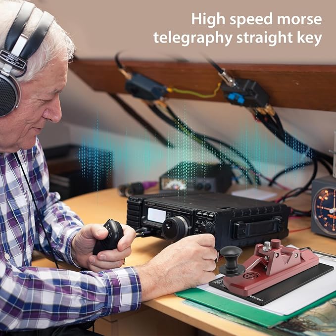 Mini CW Key Morse Radio HAM Big Double Paddle Morse Code Key Aluminum Alloy Body with Speaker Base Red