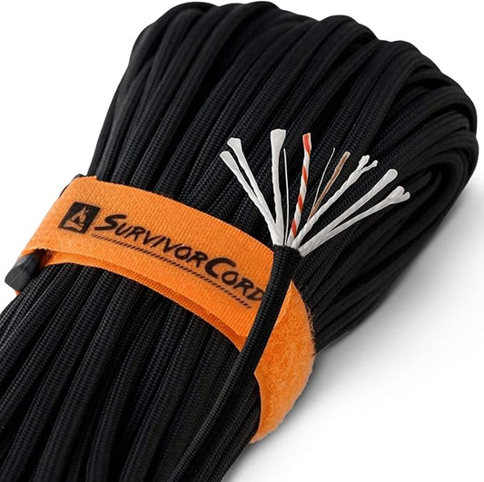 TITAN Survival Patented Paracord 550 - 25ft, 100ft, 500ft & Color Options - 620LB Strength Survival Paracord Military Spec with 3 Strands - Heavy Duty Hank Cord for Camping & Outdoors with Firestarter
