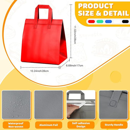 Hushee 200 Pcs Insulated Take out Bags Bulk Thermal Insulation Take Away Bags Disposable 10.24x11.02x6.69 Inch for Grocery Lunch Hot Cold Frozen Food Delivery Shipping Cooler(Colored)
