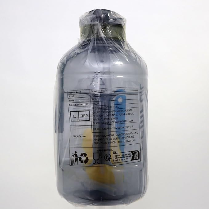 GEMFUL 3 Liter Water Bottle with Straw Time Marker Large 101oz BPA-Free Leakproof Jug for Gym Sports Hiking Motivational Tracking for Men Women (Grey with Removable Straw)