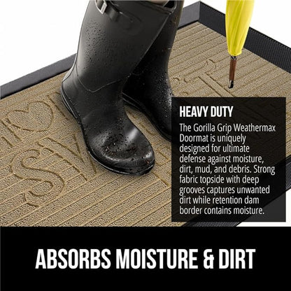 GORILLA GRIP 100% Waterproof All-Season WeatherMax Doormat, Durable Natural Rubber, Stain and Fade Resistant, Low Profile, Indoor Outdoor Door Mats, Easy Clean Entrance Mat, 17x29, Home Sweet Home