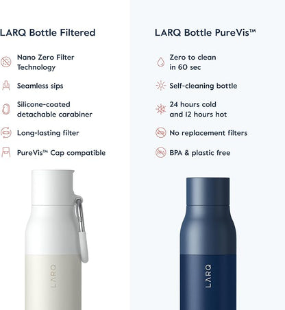 LARQ Bottle Filtered - Insulated Stainless Steel Water Bottle BPA Free with Nano Zero Technology and Long-Lasting Filters, Granite White, 25oz