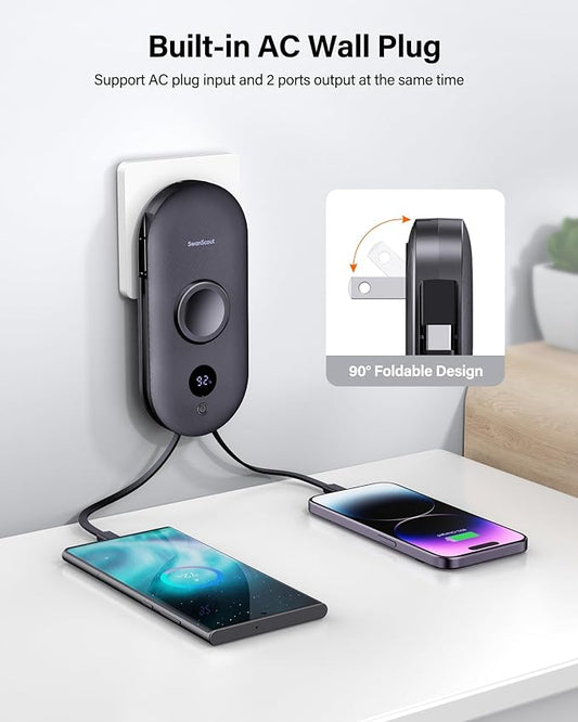 Portable Charger for Samsung Watch 8 Classic/8/Ultra/7, 10000mAh Power Bank with Built-in Cables & Wall Plug, 302S Travel Battery Pack Compatible with iPhone, Samsung, and More