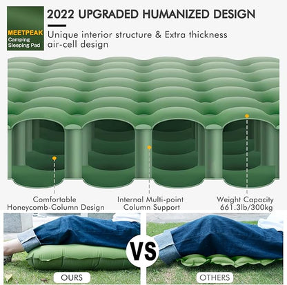 MEETPEAK Extra Thickness 5 Inch Inflatable Sleeping Pad Built-in Pump, Durable Waterproof Camping Air Mattress for Backpacking Traveling Hiking, Compact & Lightweight Camping Sleeping Mat