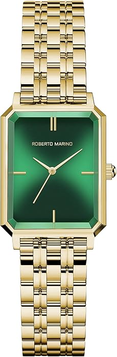 Roberto Marino RM1982 Women’s Luxury Watch Rectangular Gold – Japanese Quartz Movement, Vintage Stainless Steel Design, Silver Dial, Elegant Dress Timepiece, 3ATM Water Resistant – Reloj para Mujer