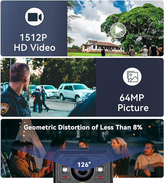 1512P HD Body Camera with Electronic Image Stabilization,13H Record Time, Built-in 3600mAH Battery, Police Body Camera with Audio Record, Night Vision for Law Enforcement(64G)