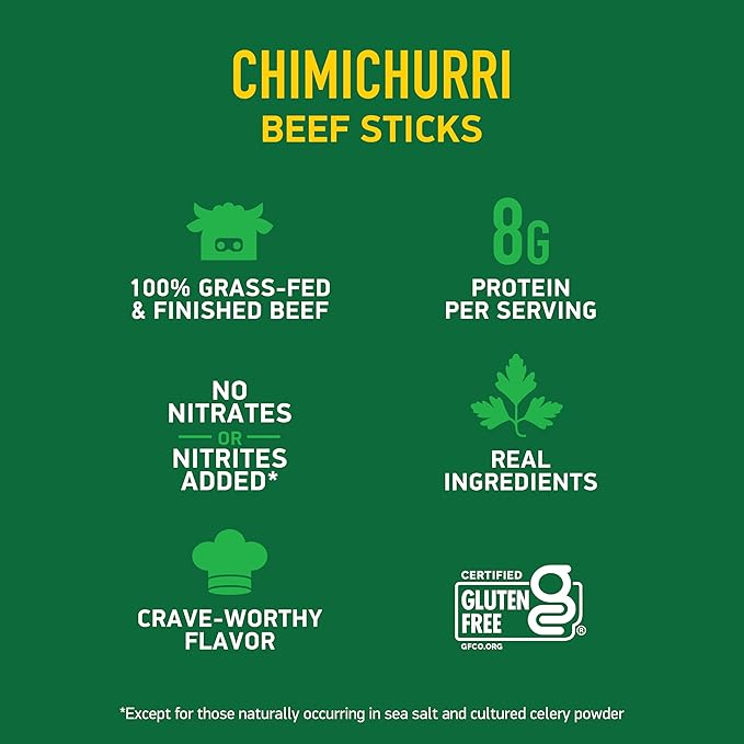 Krave, Beef Sticks (1 Ounce Sticks, Pack of 10) - 100% Grass Fed Beef, 100 Calories Per Stick, Good Source of Protein (10 Pack, Chimichurri)