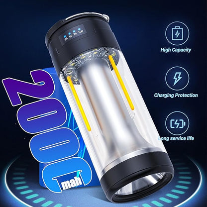 FZH Camp Lantern Rechargeable, Camp Light Flashlight with Magnetic, Power Bank, White/Warm/Red SOS Light Mode for Emergencies, Camping, Hiking,Tent