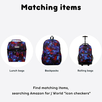J World Corey Kids Lunch Bag. Insulated Lunch-Box for Boys Girls, Icon Checkers