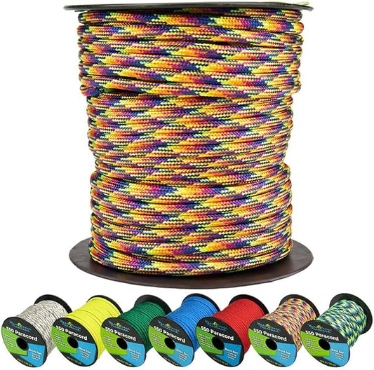 West Coast Paracord 550lb Paracord Spools – 7 Strand Type III Tactical Parachute Cord for Hiking, Camping, and Fishing – Kaleidoscope (50 ft)
