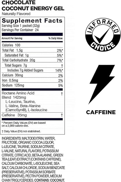 GU Energy Roctane Ultra Endurance Energy Gel, Vegan, Gluten-Free, Kosher, and Dairy-Free On-The-Go Sports Nutrition for Running, Biking, Hiking or Skiing, Chocolate Coconut,24-Count