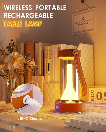 ROSHWEY Rechargeable Table Lamp, Portable Camping Lantern Dimmable Small Nightlight for Indoor Outdoor, Home Emergencey and Outages Lights, Orange Handle