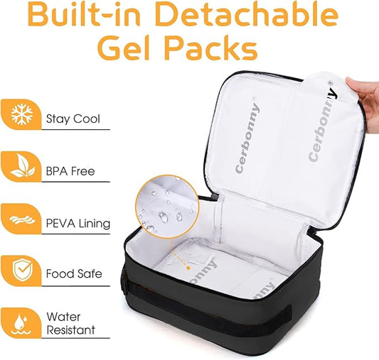 Cooler Lunch Box with Detachable Ice Packs - Freezable Insulated Cooler Bag for School/Work