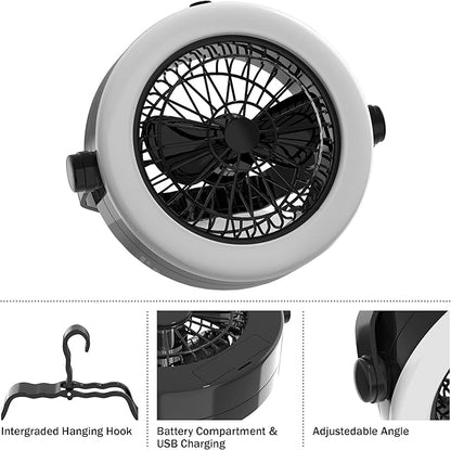 2-in-1 Camping Lantern with Fan Set - Set of 2 Portable Camping Lights with 12 Bright LED Bulbs, USB, and Rechargeable Battery by Wakeman