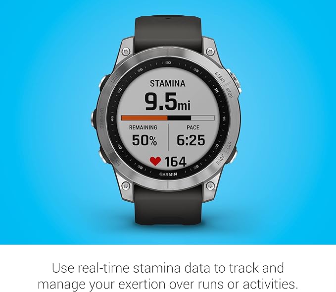 Garmin Fenix 7, Adventure smartwatch, Rugged Outdoor Watch with GPS, Touchscreen, Health and Wellness Features, Silver with Graphite Band - 010-02540-00
