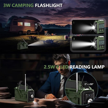 Emergency Weather Radio 12000mAh - Solar Hand Crank NOAA Weather Alert Radio with AM/FM/SW, Rechargeable Battery Charger, Flashlight, Reading Lamp & SOS Alarm, Portable Radio for Emergencies & Outdoor
