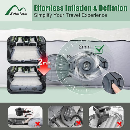 SUV Air Mattress with One-Click Charging Wireless Air Pump, Detachable Pillow, 10inch Air Mattress for Jeep Wrangler JK JKU JL JLU Unlimited 4 Door, Heavy Duty, Car Camping, Patent Pending