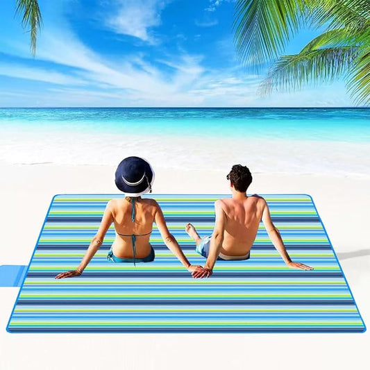 K Y KANGYUN Large Beach Blanket Picnic Blankets Sandproof WaterproofMat for Beach, Travel, Camping, Hiking, Park Grass,Home Foldable80x60in (Blue)
