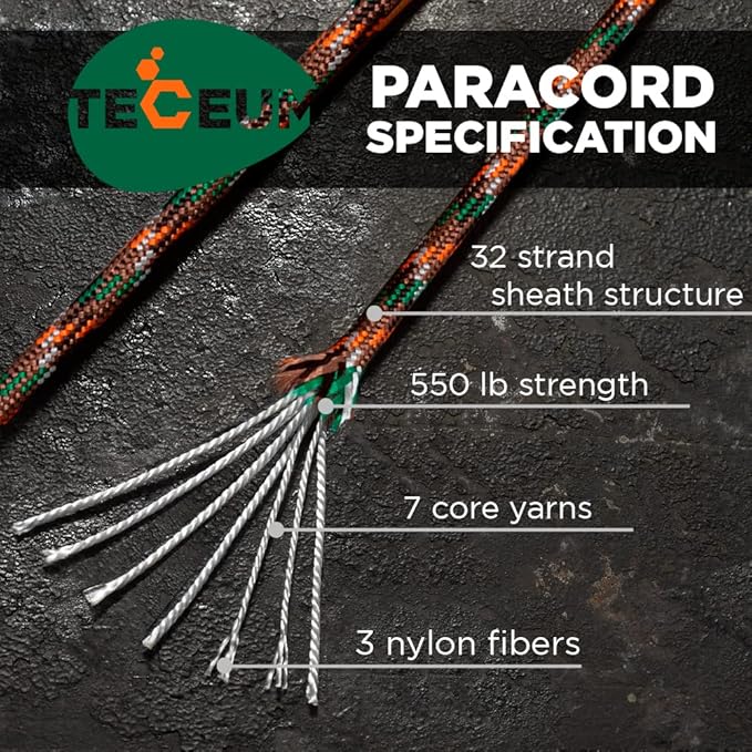 TECEUM Heavy Duty Rope 1000 – 1000ft / 200ft / 100ft / 50ft – 40+ Colors – Utility Rope for Survival & Camping Gear – Nylon String, Camping Rope, para Cord, Utility Nylon Rope, Tent Cord