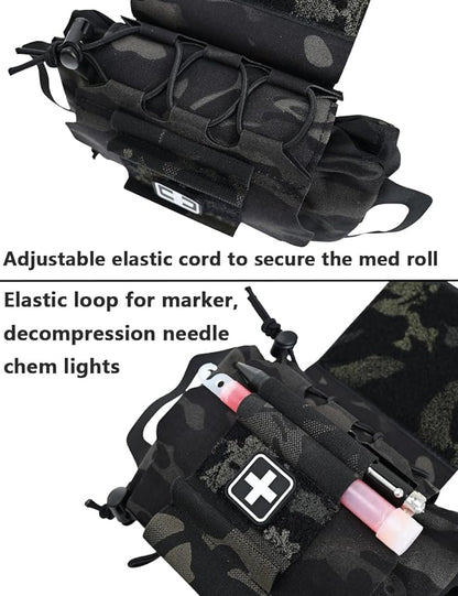 SABADO Rapid Deploy IFAK Pouch First Aid Kits Pack Tactical Two-piece System Medical Supply Holder Roll Carrier Hypalon Handle Outdoor Sport Hunting Bag Laminated Matting Fabric