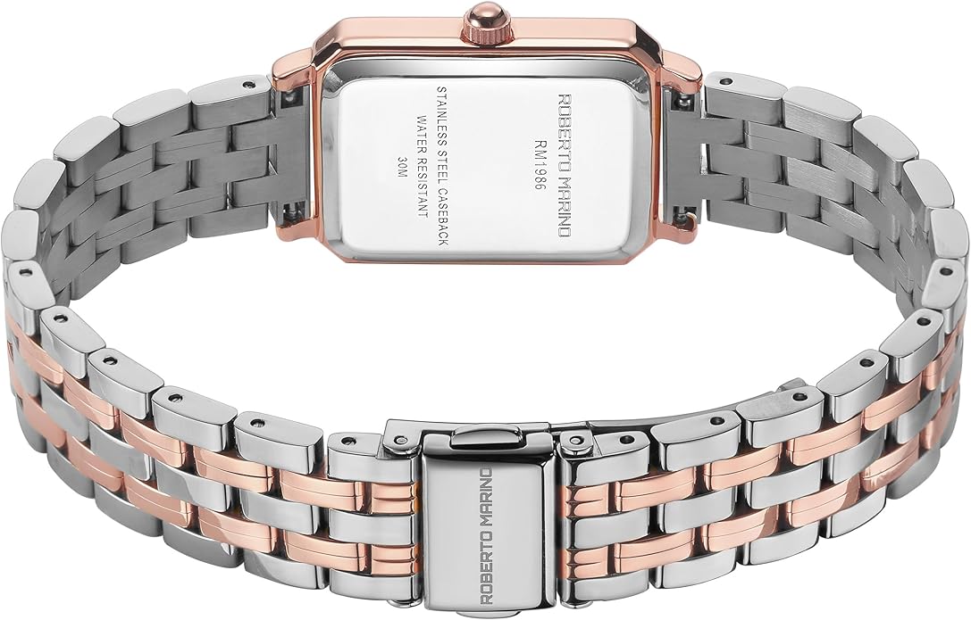 Roberto Marino RM1982 Women’s Luxury Watch Rectangular Gold – Japanese Quartz Movement, Vintage Stainless Steel Design, Silver Dial, Elegant Dress Timepiece, 3ATM Water Resistant – Reloj para Mujer