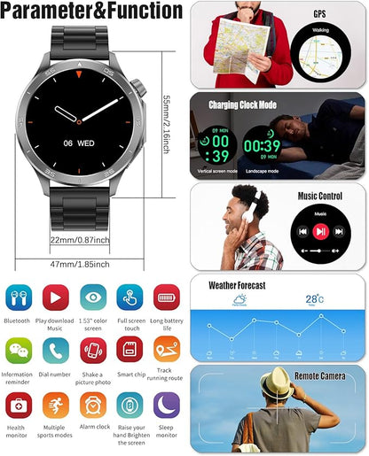 Smart Watch for Men, GPS Sports Mens Smartwatch, 1.53" HD Screen IP67 Waterproof, Answer/Make Call, Heart Rate Monitor, Sleep Tracking, Fitness Tracker, Compatible for Android iOS (Black X2Max)