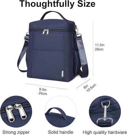 NOL Natural Organic Lifestyle Insulated Lunch Bags for Women Cooler Bag Lightweight Nylon Waterproof Lunch Box For Work (Navy blue, Large)