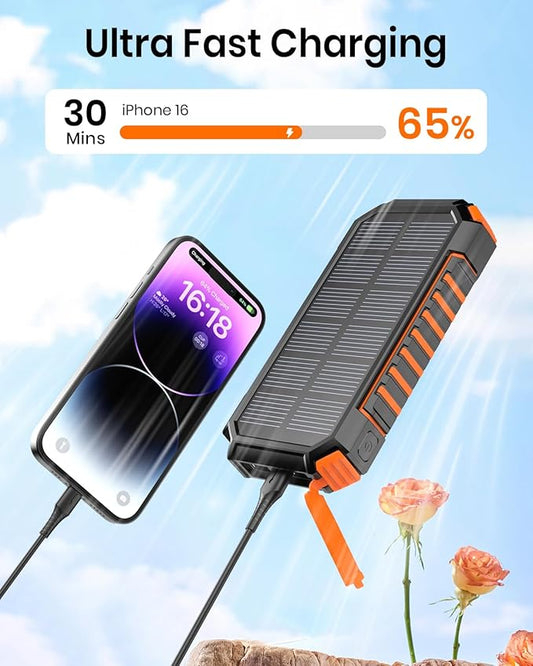 Riapow Solar Power Bank 26800mAh - Wireless Portable Charger with USB C Input/Output Fast Charge - 3.0A Solar Charger External Battery with Flashlight for Phone, Tablet and Camping Outdoors