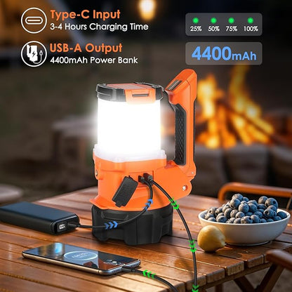 Rechargeable Camping Lantern, 6 Modes LED Flashlight Handheld Spotlight with 2000LM, 4400mAh Power Bank, IPX4 Waterproof Searchlight Work Light for Emergency Hiking Survival Kits