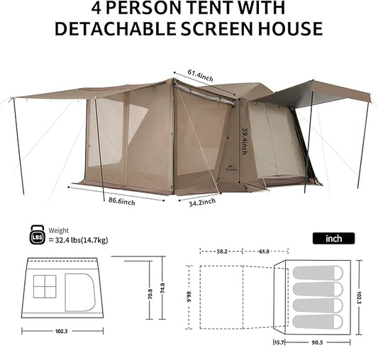 Naturehike Village Camping Tent,4/6/8 Person Tents for Camping, 60S Easy Setup Instant Tent for Family Camping, Car Camping