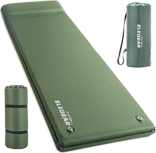 Elegear Self Inflating Sleeping Pad, 3.15" Ultra-Thick Memory Foam Camping Pad with Pillow Fast Inflating in 20s Insulated Camping Mattress Pad 4-Season Camp Sleeping Mat for Camp/Travel/Car/Tent