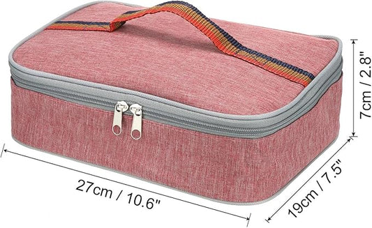 PATIKIL 11"x8"x3" Insulated Lunch Bags, Portable Food Containers Bag Flat Bento Bags Reusable Thermal Lunch Pail for Men and Women, Pink