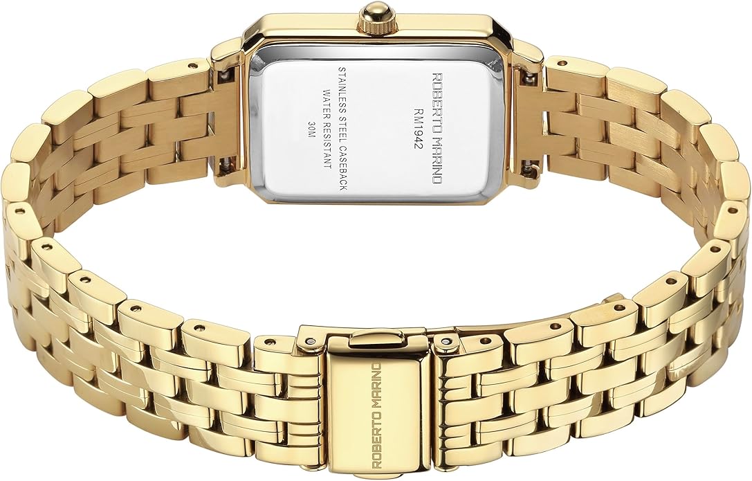 Roberto Marino RM1982 Women’s Luxury Watch Rectangular Gold – Japanese Quartz Movement, Vintage Stainless Steel Design, Silver Dial, Elegant Dress Timepiece, 3ATM Water Resistant – Reloj para Mujer