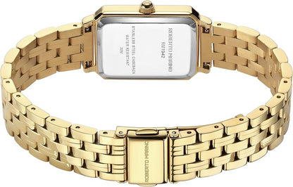 Roberto Marino RM1982 Women’s Luxury Watch Rectangular Gold – Japanese Quartz Movement, Vintage Stainless Steel Design, Silver Dial, Elegant Dress Timepiece, 3ATM Water Resistant – Reloj para Mujer